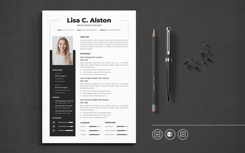 Download Резюме "CV  Vol.22 Resume Template" / CV  Vol.22 Resume Template - Резюме на тему графика resume,cv,minimalist,professional,modern,elegant,minimal,business,hiring,company,job,entrepreneur,illustrator,word,corporate