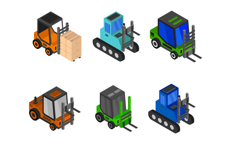 İzometrik forklift seti - vektör görüntü
