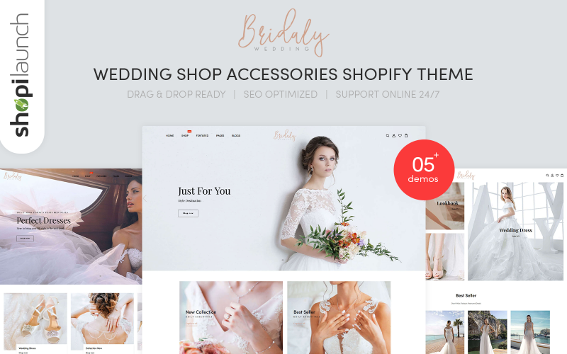 Bridaly - Tema Shopify reattivo per accessori per negozi di matrimoni