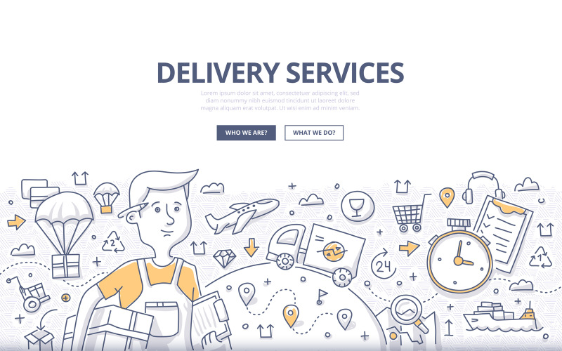 Download Vector "Delivery Doodle Concept - Vector Image" / Delivery Doodle Concept - Vector Image - Vector на тему графика vector,business,service,mail,delivery,truck,shipping,cardboard,post,doodle,transport,ship,logistic,worker,cargo,freight,distribution,parcel,courier,mover