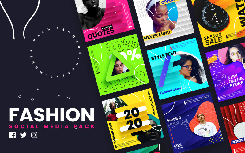 Download Шаблон для соцсетей "Fashion  Posts Social Media Template" / Fashion  Posts Social Media Template - Шаблон для соцсетей на тему графика fashion,social,media,template,promotion,promotions,facebook,instagram,twitter,post,stories,templates,creative,modern,business