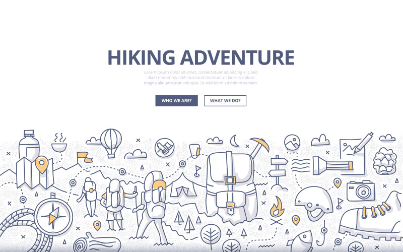 Download Vector "Hiking Adventure Doodle Concept - Vector Image" / Hiking Adventure Doodle Concept - Vector Image - Vector на тему графика vector,travel,activity,lifestyle,mountain,outdoor,equipment,adventure,route,backpack,doodle,explore,compass,hike,concept,hiker,active,climbing,trekking,traveler