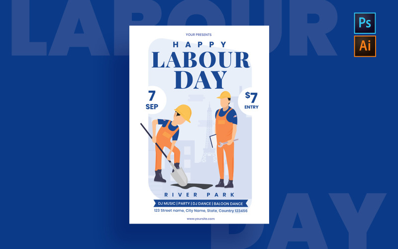 Download Фирменный стиль "Labour Day - Corporate Identity Template" / Labour Day - Corporate Identity Template - Фирменный стиль на тему графика labour,day,flyer,template,templates,creative,modern,print,photoshop,promotion,promotions,poster,labor,holiday,usa