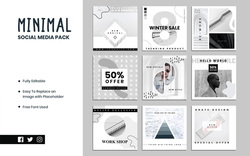Download Шаблон для соцсетей "Minimal Social Media Template" / Minimal Social Media Template - Шаблон для соцсетей на тему графика minimal,social,media,template,promotion,templates,creative,modern,facebook,instagram,twitter,post,stories,clean,promotions