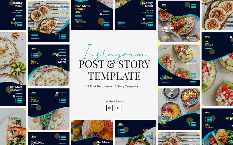 Postagem de comida saudável no Instagram e modelo de história para mídias sociais