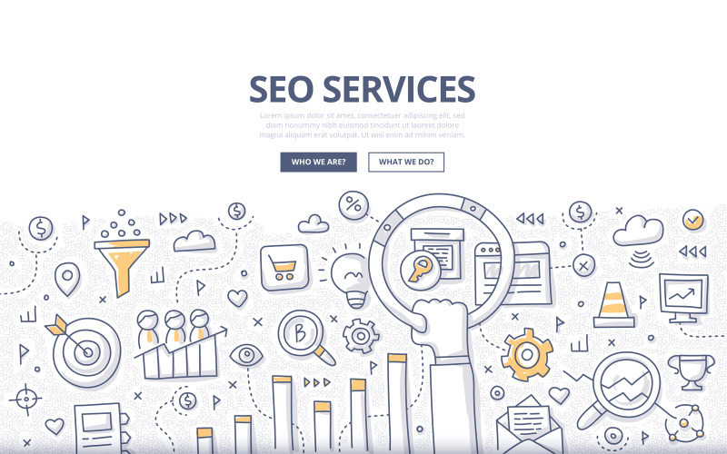 Download Vector "SEO Services Doodle Concept - Vector Image" / SEO Services Doodle Concept - Vector Image - Vector на тему графика vector,business,technology,marketing,seo,e-commerce,tech,digital marketing,optimization,online,conversion,data,sales,keyword,growth,doodle,ranking,abstract concept,leads,traffic