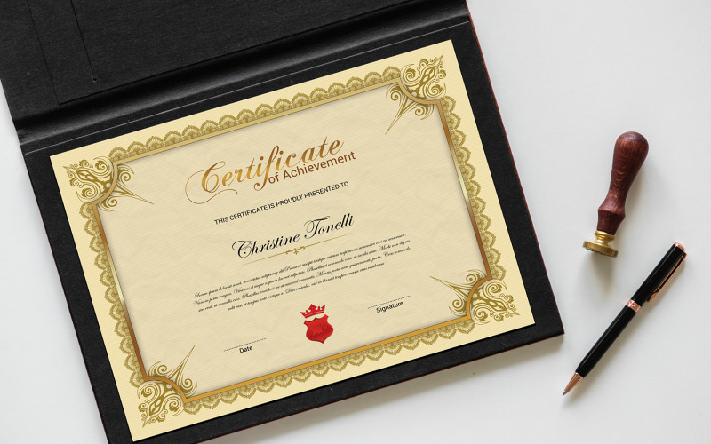 Download Шаблон сертификата "Tonelli  Of Achievement Certificate Template" / Tonelli  Of Achievement Certificate Template - Шаблон сертификата на тему графика certificate,achievement,appreciation,award,recognition,golden,gold,printable,us letter,ms word,photoshop,multipurpose,diploma,completion,academic
