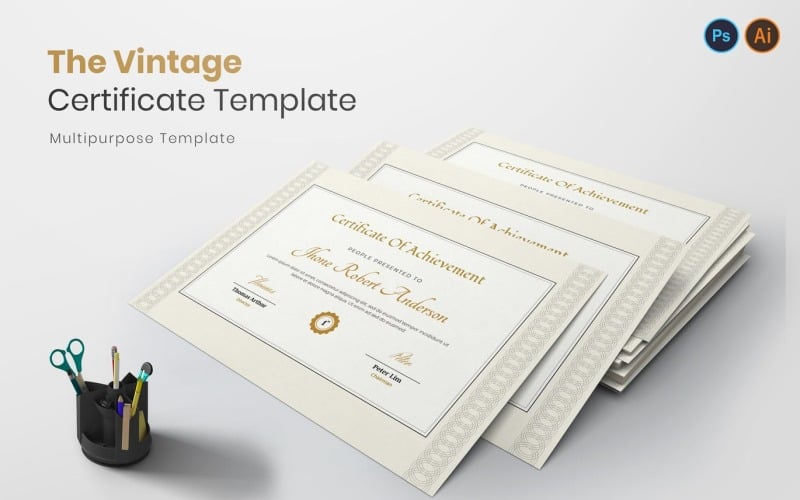 Download Шаблон сертификата "Vintage Certificate Template" / Vintage Certificate Template - Шаблон сертификата на тему графика certicate,template,vintage