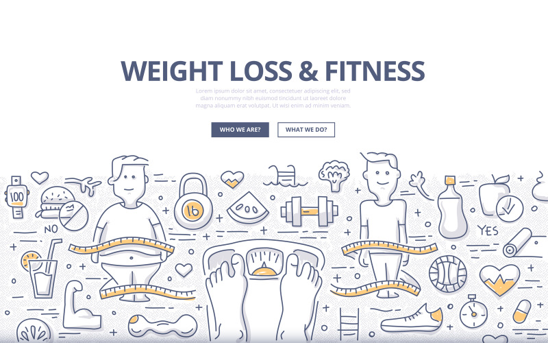 Download Vector "Weight Loss and Fitness Doodle Concept - Vector Image" / Weight Loss and Fitness Doodle Concept - Vector Image - Vector на тему графика vector,body,health,fitness,lifestyle,exercise,nutrition,diet,water,doodle,vegetable,man,fit,fat,concept,dumbbell,weight loss,obesity,overweight,healthy eating