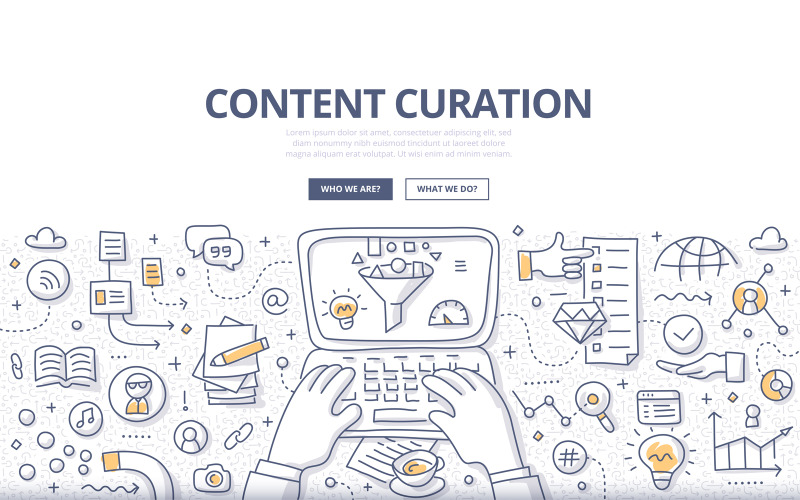 Download Vector "Content Curation Doodle Concept - Vector Image" / Content Curation Doodle Concept - Vector Image - Vector на тему графика blog,vector,abstract,promotion,business,technology,marketing,social media,tech,illustration,filter,content,promote,quality,information,rating,channel,doodle,concept,share,organize,analysis,au