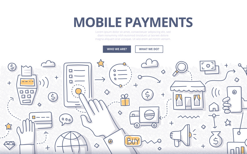 Download Vector "Mobile Payments Doodle Concept - Vector Image" / Mobile Payments Doodle Concept - Vector Image - Vector на тему графика vector,hand,mobile,technology,transfer,shopping,phone,service,online,terminal,money,payment,doodle,device,banking,concept,purchase,wireless,transaction,nfc