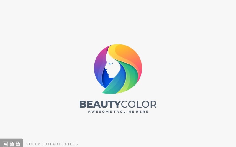 Plantilla de logotipo colorido de cabeza de niña de belleza