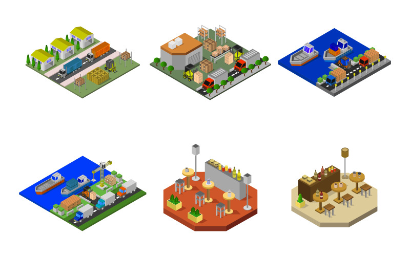 Set Di Edifici Isometrici - Immagine Vettoriale