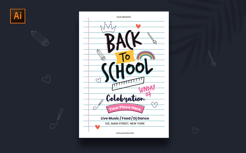 Download Фирменный стиль "Back to School - Corporate Identity Template" / Back to School - Corporate Identity Template - Фирменный стиль на тему графика back,to,school,flyer,poster,template,templates,creative,modern,reopening,student,students,schools,usa,europe
