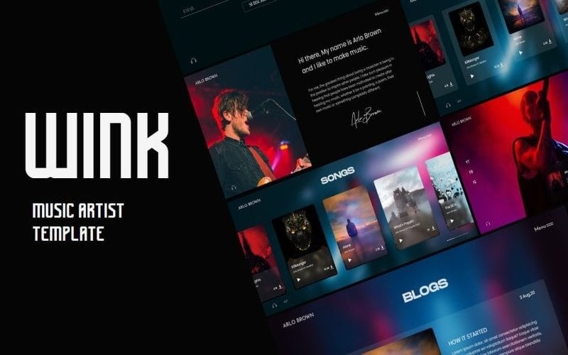 Gratis muziekartiest en zanger door WINK-websitesjabloon