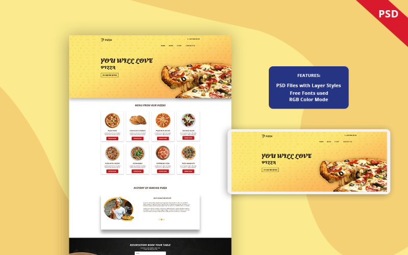 Pizza - Modello PSD della pagina di destinazione del ristorante