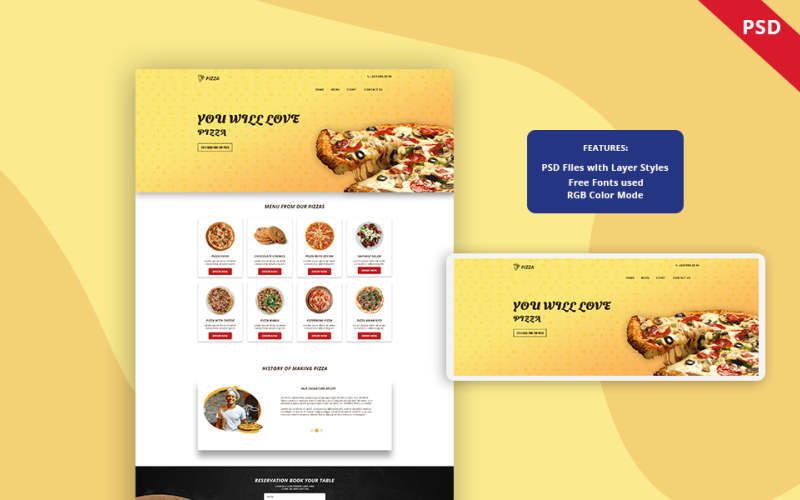 Pizza - Restaurant Landing page Bootstrap PSD Template №122455