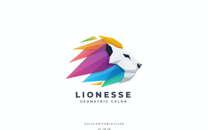 Lion Head Poly Colorful Logo Template