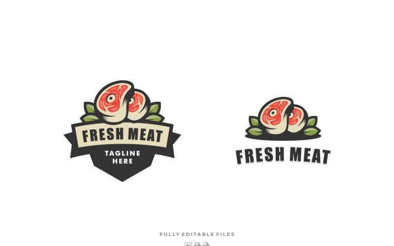 Modello di logo distintivo di colore di carne fresca