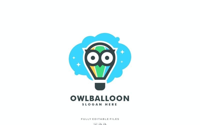 Download Шаблон логотипа "Simple Owl and Balloon Color Logo Template" / Simple Owl and Balloon Color Logo Template - Шаблон логотипа на тему графика logo,vector,template,ai,psd,eps,commercial