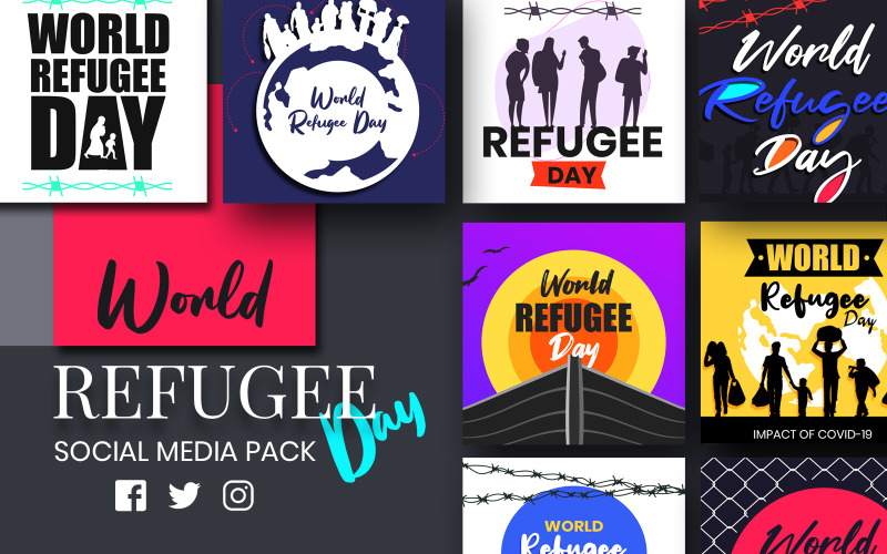Download Шаблон для соцсетей "World Refugee Day Social Media Template" / World Refugee Day Social Media Template - Шаблон для соцсетей на тему графика world,refugee,day,social,media,template,raising,awareness,refugees,international,observance,june,creative,modern,templates