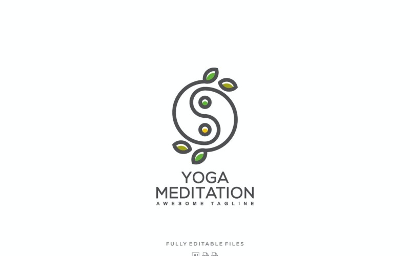 Yin Yang con foglia Line Art Logo modello