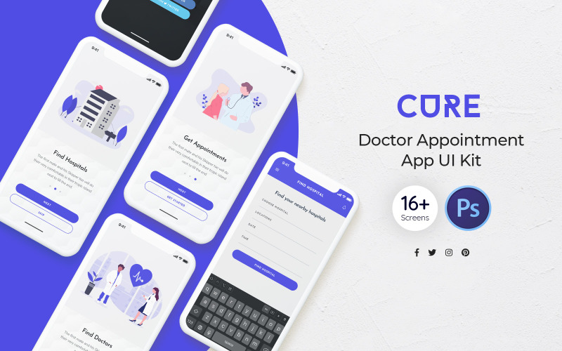 Download UI элементы "Cure: Doctor Appointment UI Elements" / Cure: Doctor Appointment UI Elements - UI элементы на тему графика cure,doctor,appointment,mobile,app,ui,kit,ux,template,templates,apps,developers,applications,booking,medical