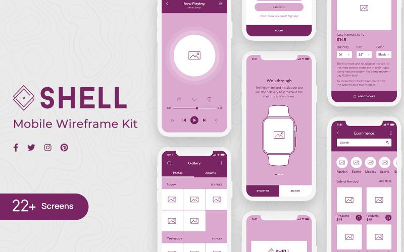 Элементы пользовательского интерфейса Shell Mobile Wireframe Kit