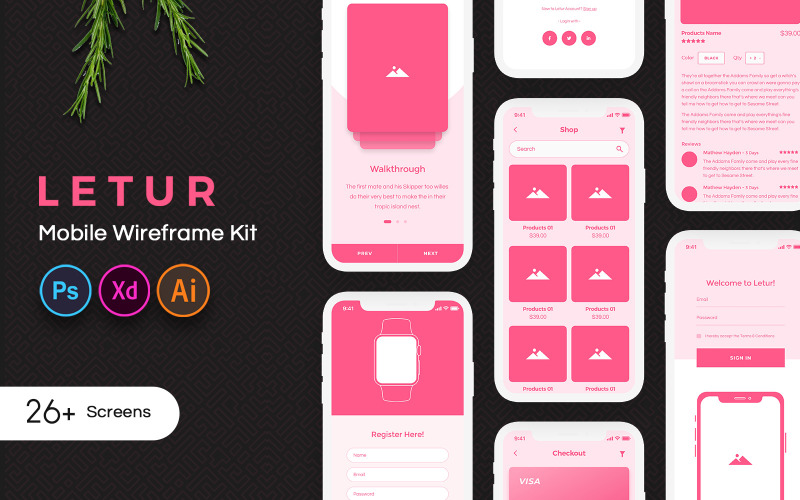 Letur Mobile Wireframe Kit UI Elements