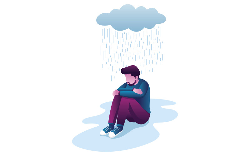 Download Иллюстрация "Man in Depression - Illustration" / Man in Depression - Illustration - Иллюстрация на тему графика depression,sadness,concept,sad,blue,frustration,emotion,mood,depressed,miserable,despair,worry,worried,grief,guilt,sullen,low,anxiety,disappointment