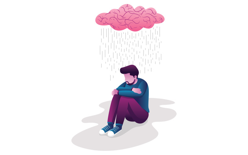 Download Иллюстрация "Man in Depression - Illustration" / Man in Depression - Illustration - Иллюстрация на тему графика depression,sadness,concept,sad,blue,frustration,emotion,mood,depressed,miserable,despair,worry,worried,grief,guilt,sullen,low,anxiety,disappointment
