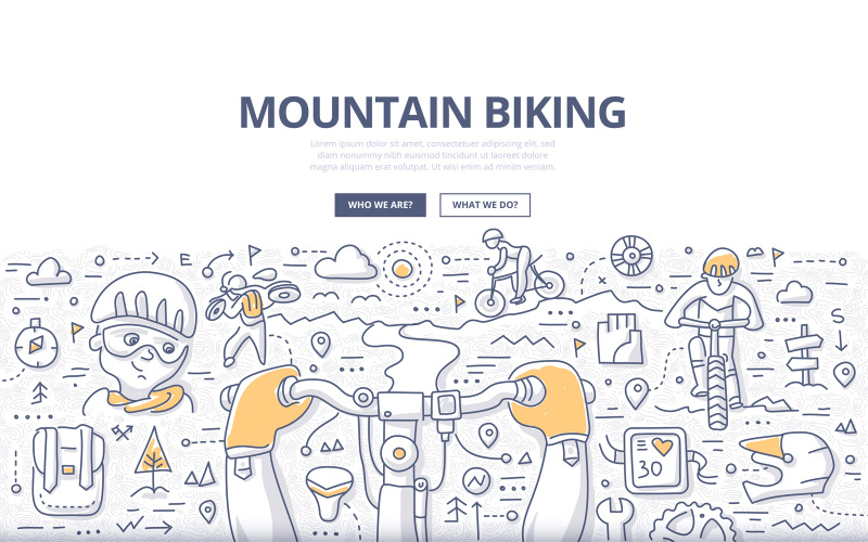 Download Vector "Mountain Biking Doodle Concept - Vector Image" / Mountain Biking Doodle Concept - Vector Image - Vector на тему графика vector,sport,activity,bicycle,bike,outdoor,equipment,adventure,extreme,doodle,helmet,concept,biker,cyclist,mountain bike,active,cycle,track,ride,trail