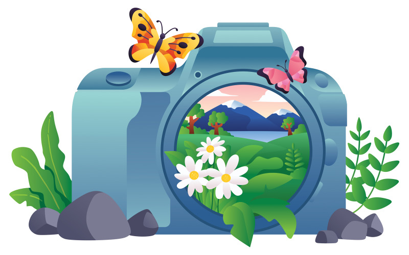 Download Иллюстрация "Nature Photography - Illustration" / Nature Photography - Illustration - Иллюстрация на тему графика camera,landscape,photo,photography,picture,scene,nature,rural,lake,mountain,tour,vacation,flower,tree,hill,meadow,travel,hiking,trekking,tourism