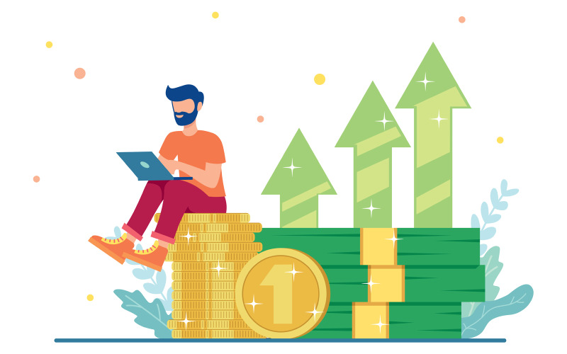 Download Иллюстрация "Online Business Flat Design - Illustration" / Online Business Flat Design - Illustration - Иллюстрация на тему графика online business,online,internet,business,freelancer,freelance,work,job,entrepreneur,investor,money,finance,man,male,character,account,trader,speculator,cryptocurrency,crypto