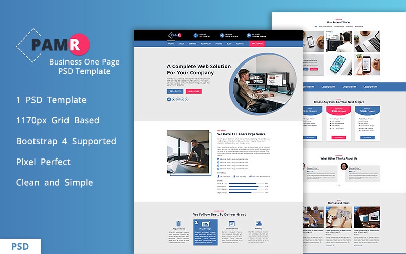 PAMR – IT Company One Page PSD Template