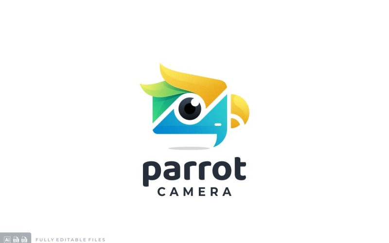 Download Шаблон логотипа "Parrot with Camera Gradient Colorful Logo Template" / Parrot with Camera Gradient Colorful Logo Template - Шаблон логотипа на тему графика logo,template,vector,ai,psd,eps,commercial