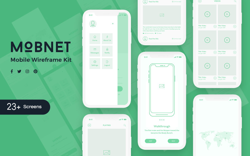 Prvky uživatelského rozhraní Mobnet Mobile Wireframe Kit