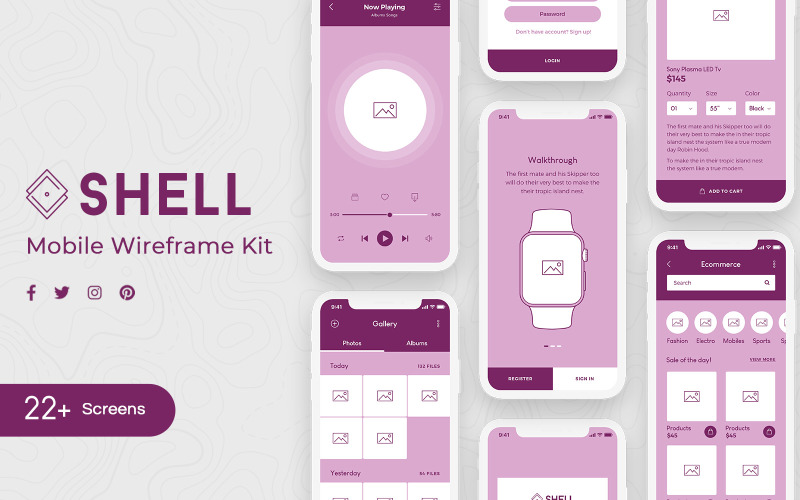 Prvky uživatelského rozhraní Shell Mobile Wireframe Kit