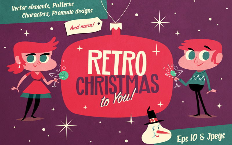 Retro Christmas Vector Pack - ilustracja