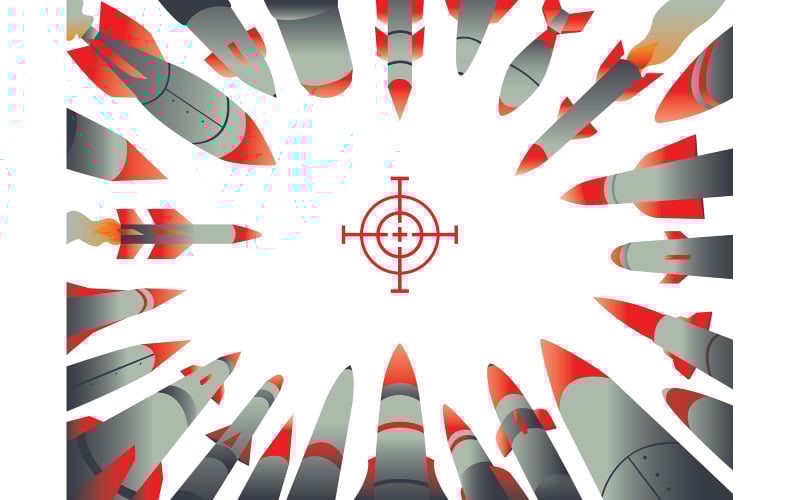 Download Иллюстрация "Rocket Attack - Illustration" / Rocket Attack - Illustration - Иллюстрация на тему графика missile,rocket,nuclear,atomic,bomb,strike,attack,ballistic,weapon,military,army,war,technology,danger,aggression,power,defense,destruction