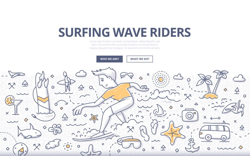 Download Vector "Surfing Wave Riders Doodle Concept - Vector Image" / Surfing Wave Riders Doodle Concept - Vector Image - Vector на тему графика fun,summer,vector,beach,tropical,abstract,travel,lifestyle,illustration,outdoor,spray,ocean,splash,wave,surfing,adventure,extreme,doodle,surf,hawaii,surfer,athlete,concept,active,recreation,r