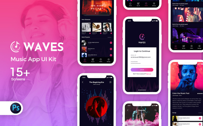 Waves: elementos de la interfaz de usuario de Music Mobile