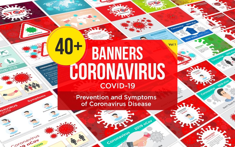 40 Banner-Prävention und Symptome der Coronavirus-Krankheit Entwurfsvorlage - Vektorbild