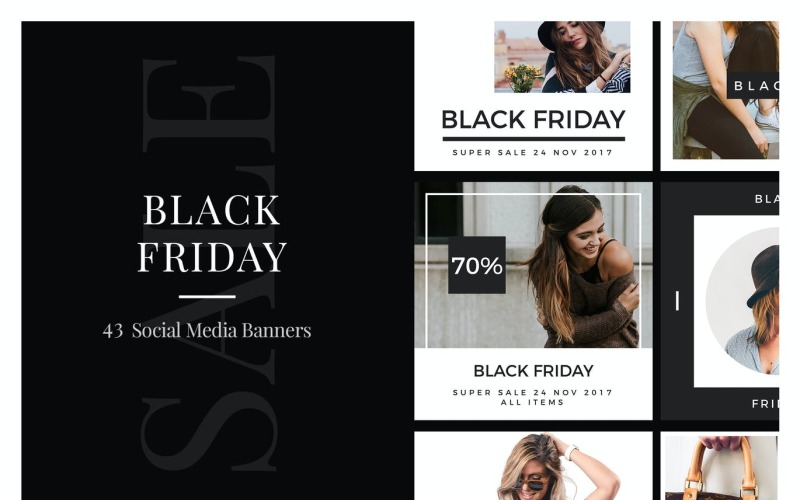 Download Шаблон для соцсетей "43 Black Friday Banners Social Media Template" / 43 Black Friday Banners Social Media Template - Шаблон для соцсетей на тему графика social media,pinterest,instagram,facebook,post,story,template