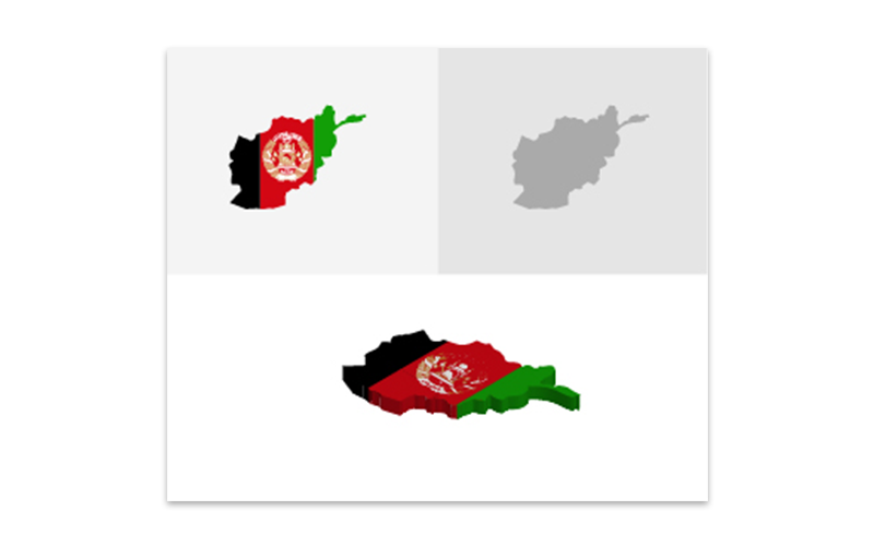 3D a plochá mapa Afghánistánu - vektorový obrázek