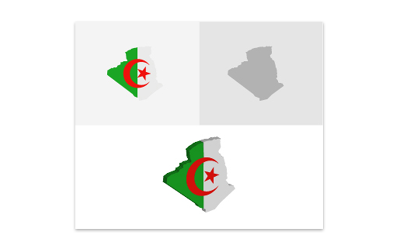 Download Vector "3D and Flat Algeria map - Vector Image" / 3D and Flat Algeria map - Vector Image - Vector на тему графика atlas,border,capitals,cartography,chart,company,countries,country,dotted map,education,geography,headquarters,infographic,infographic map,layered,map,ocean,pins,route,stripes