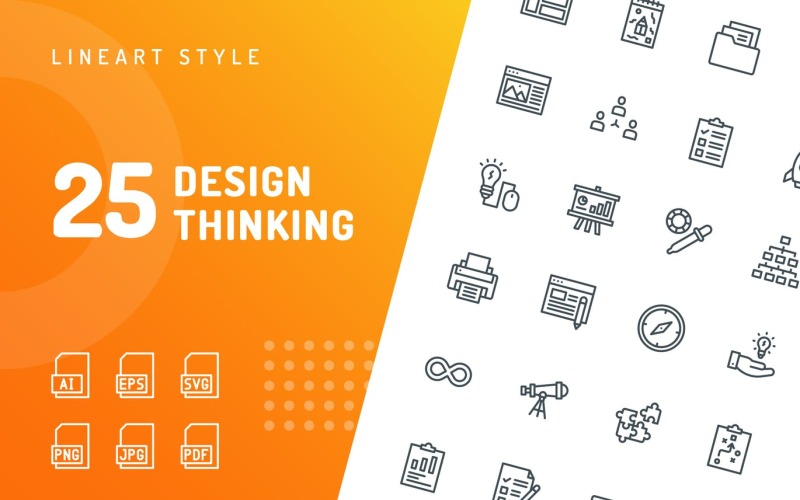 Design gondolkodás vonal ikon készlet