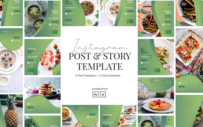 Download Шаблон для соцсетей "Healthy Food Instagram Post and Story Template for Social Media" / Healthy Food Instagram Post and Story Template for Social Media - Шаблон для соцсетей на тему графика instagram,post,story,elegant,modern,creative,business,brand,simple,template,minimalist,lifestyle,healthy,healthy food,vegan food,vegetable,health,modern instagram,instagram for food,healthy i