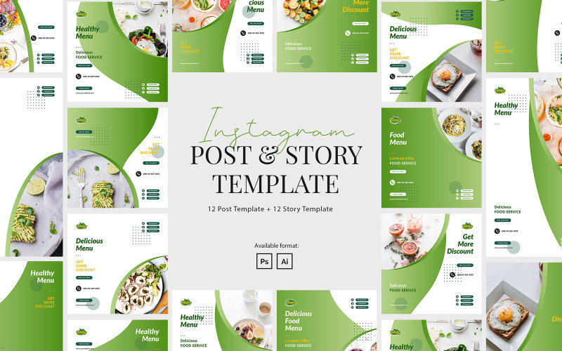 Download Шаблон для соцсетей "Healthy Food Instagram Post and Story Template for Social Media" / Healthy Food Instagram Post and Story Template for Social Media - Шаблон для соцсетей на тему графика instagram,post,story,elegant,modern,creative,business,simple,template,minimalist,lifestyle,healthy,healthy food,vegan food,vegetable,health,modern instagram,instagram for food,healthy instagr