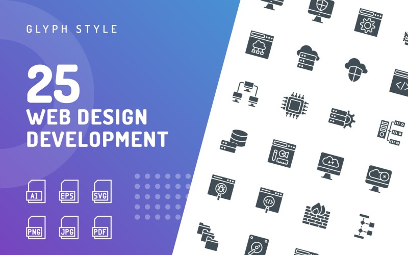 Insieme dell'icona del glifo di sviluppo Web Design